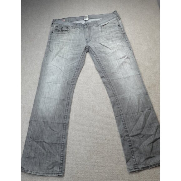 True Religion Jeans 38 x 32 Gray Straight Ricky Back Flaps Made in USA - Picture 1 of 14